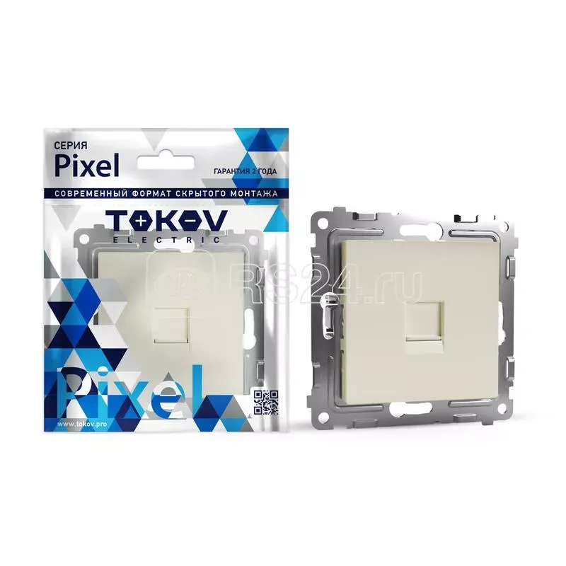 Розетка компьютерная 1-м СП Pixel RJ45 кат.5E механизм перламутр. TOKOV ELECTRIC TKE-PX-RC1-C04